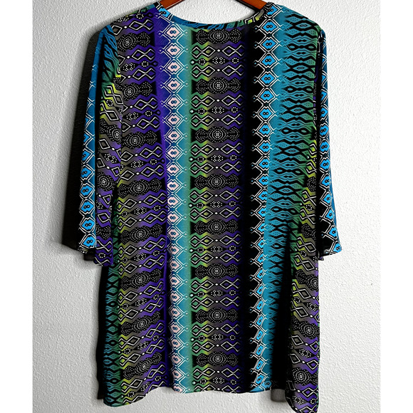 Nicole Miller Womens Large Colorful‎ Long Sheer Tunic Geometric Aztec Fairy Boho - Picture 4 of 11